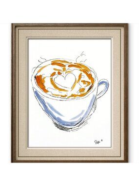 Coffee Cappuccino Latte Wall Art Original Watercolor Painting 11x15 Gallery Pape